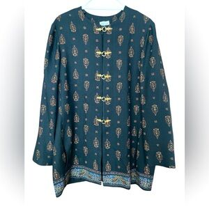 Vintage 80’s R&M Richards Women’s Black Tunic Top Elaborate Gold Front Hooks 16